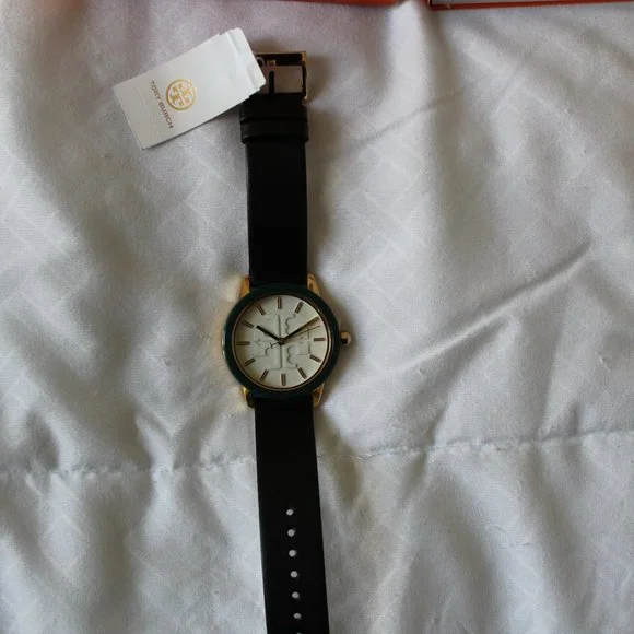 NIB TORY BURCH GIGI GOLD CASE BLACK LEATHER WATCH TOP RINGS GIFT SET TBW2018 - Picture 9 of 12